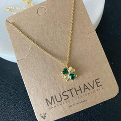 Clover / Shamrock Emerald Heart Necklace